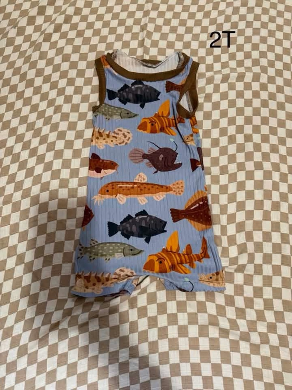 Cute Blue Fish-Print Baby One-Piece Bodysuit